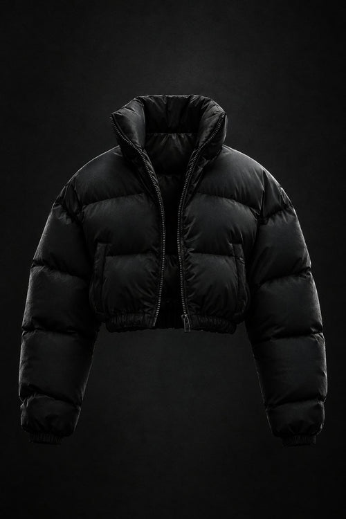 Obsidian cropped puffer in matte black